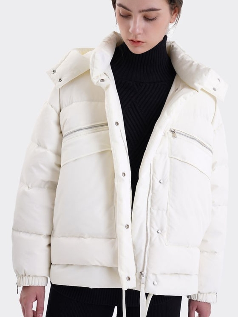 Varicks Women's Francesca White Puffer Jacket with High Collar